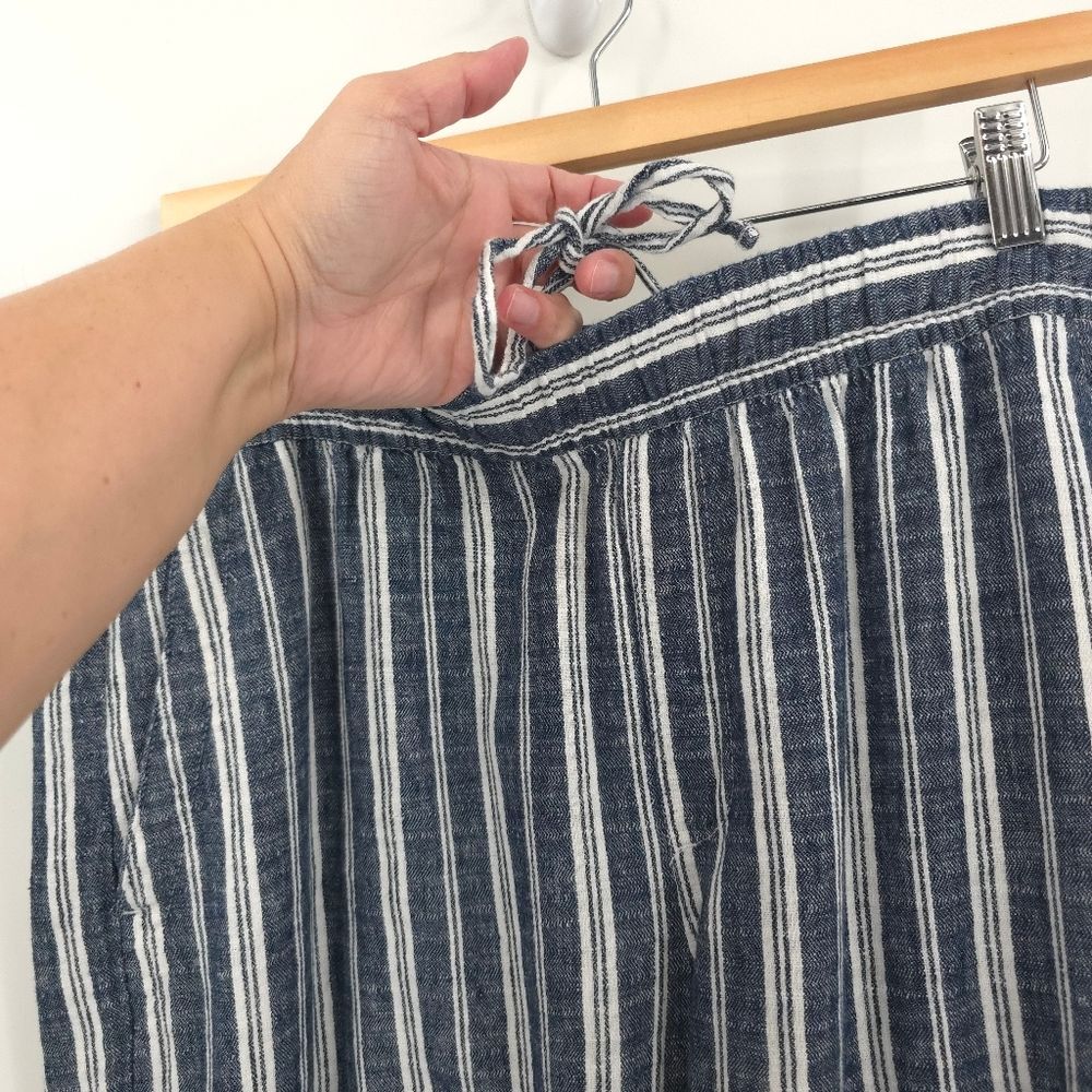 Old Navy Linen Cotton Wide Leg Pants Striped Pull-On Pockets Blue White Large - Picture 6 of 14